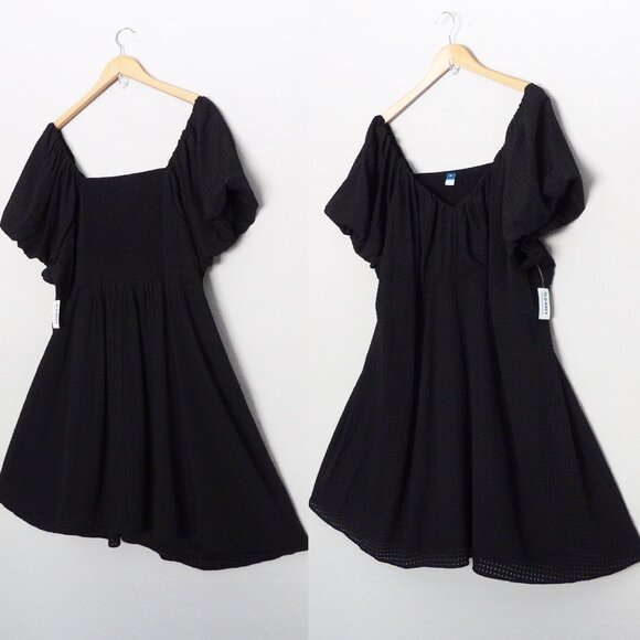 NEW Old Navy Flutter-Sleeve Mini Swing Dress Black Jack Textured Seersucker 3X - Picture 4 of 15